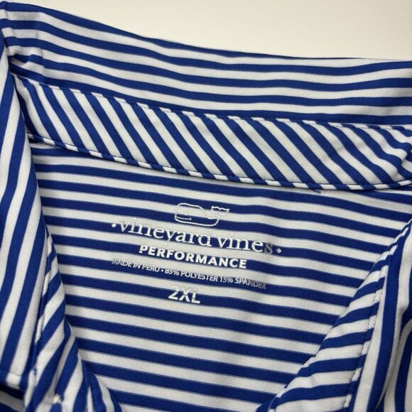 Vineyard Vines Performance Polo Shirt Mens XXL Blue White Stripe Golf Whale Logo - Picture 6 of 7